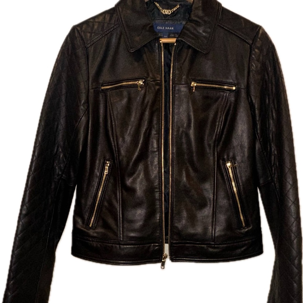 Cole Haan Women's Black Leather Jacket Size Small